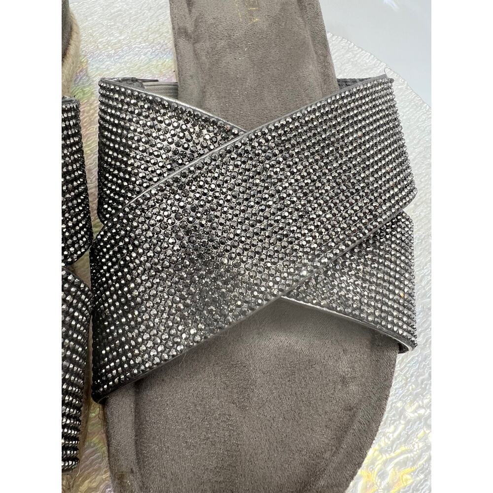 Carvela Comfort Slip on Silver Rhinestone Open Round Toe Sandals Size 7 - Picture 9 of 10